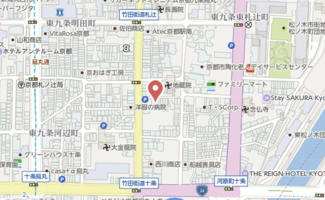 京都市南区東九条中札辻町　建築条件付き土地の地図