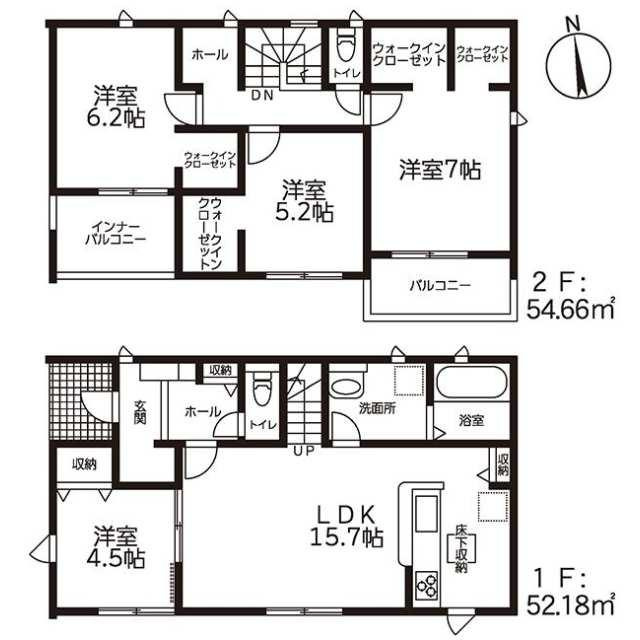 新築戸建て・仲介手数料無料）一宮市第２木曽川町　５号棟の間取り