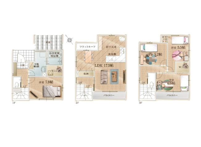 【間取り】 | 新座市東3丁目　新築一戸建住宅　全1棟　(志木本店) | プライバシーに配慮した2階LDK17.5帖。4つの居室と2か所のWICを備えた、使い勝手の良い4LDKです。