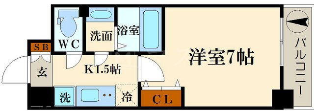 大阪市中央区瓦屋町３丁目の賃貸マンションの間取り