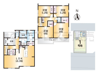 【間取り】 | 奈良市中山町西２丁目の新築一戸建 全２区画 | １号地間取図