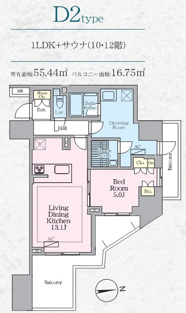 LUXENA八王子寺町の間取り|1001と1201のみサウナ付き。