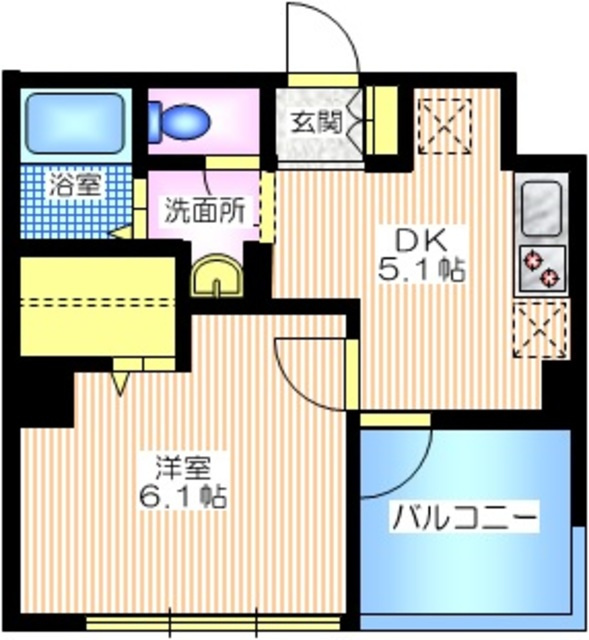 Ｋ．Ｔ．ビルの間取り|３Ｆ南向き日当たり良好　２人でも住める１ＤＫ