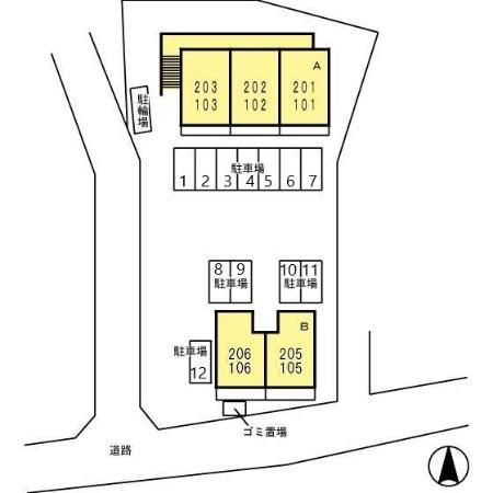 グランドソレイユ（山室）　B棟の区画図