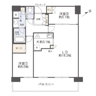【間取り】 | ザ・パークハウス中之島タワー | 【間取り】広々とした約20帖超えのLDK！WIC増設で充実の収納部分！