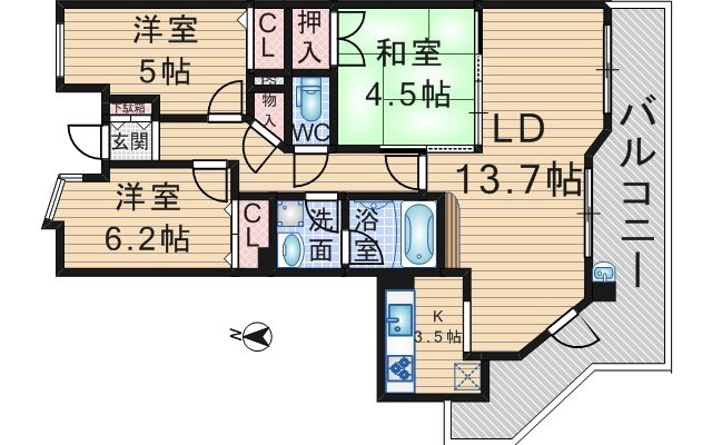 セレッソコート豊中長興寺の間取り