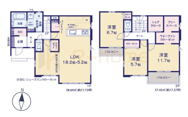 牛久市田宮町29期　新築戸建て　2号棟の間取り|3LDK＋WIC＋SIC＋パントリー、土地面積171.81m2、建物面積116.07m2