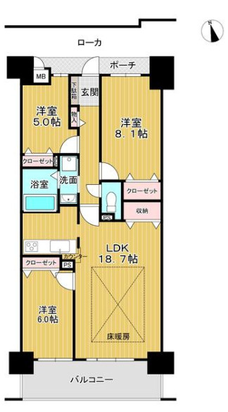 ロワイヤル明石大久保アーバンスクエア　10階の間取り|3LDKです。