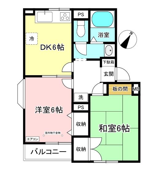 【間取り】 | オーソネタウンハウス六番館 | 和室と洋室のある2DKタイプ☆小さなお子様がいるファミリーさんにも良いですね！なんと言っても角部屋・二面採光なのが嬉しい♪