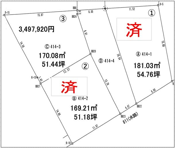 売地№418 下梅沢（分譲地全3区画）の区画図