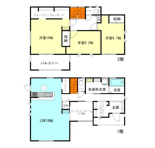 【間取り】 | フォーセール前橋市第1川原町1丁目ー① | 全居室南向き＋モダンな洋室仕様！ランドリールームとして使える洋室！