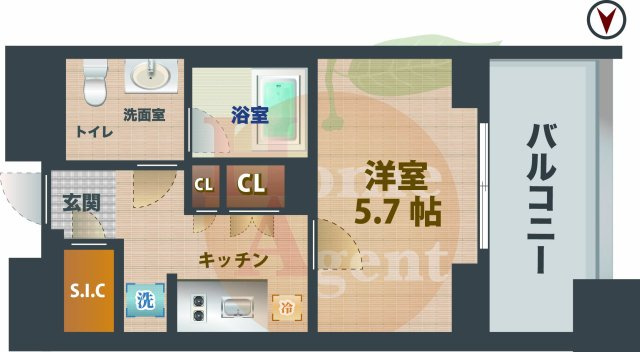 【間取り】 | パークハウス東中野リヴゴーシュ | 1Kのお部屋です。