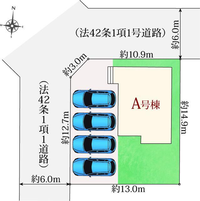 仲介手数料無料）一宮市浅井町小日比野５７番　A号棟の区画図