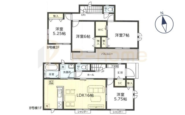 龍ケ崎市城ノ内4丁目　新築戸建て　B号棟の間取り|4LDK＋WIC＋SIC、土地面積180.20m2、建物面積99.57m2
