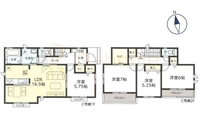 龍ケ崎市城ノ内4丁目　新築戸建て　C号棟の間取り|4LDK＋WIC＋SIC、土地面積180.48m2、建物面積100.19m2