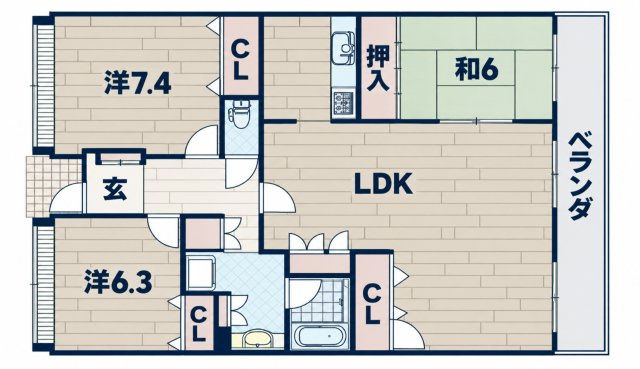 ライフプラザ一枝学園通りの間取り|使い勝手の良い3LDK♪ご家族それぞれのお部屋を確保しやすく、ライフスタイルに合わせて活用できます♪