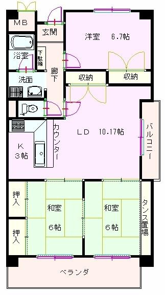 岡山市北区東古松３丁目の賃貸マンションの間取り