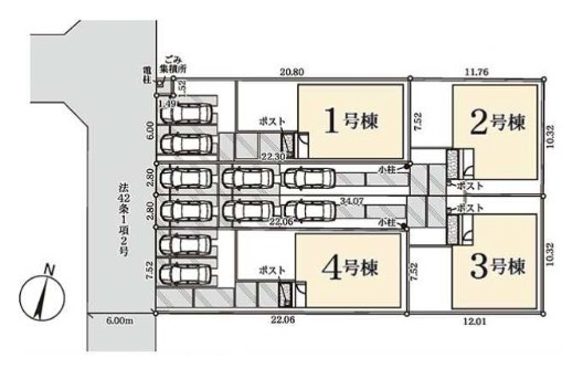 八潮市大字大原　新築戸建　全4棟　4号棟の区画図|敷地面積165平米以上！区画整理地内のキレイな分譲地です