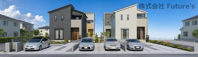 八潮市大字大原　新築戸建　全4棟　2号棟の外観パース|完成予想図にCGによる画像処理を行っています。実際とは多少異なる場合がございます。