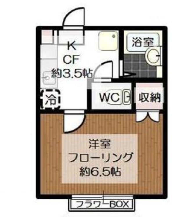 サンハイムの間取り|間取り　東向きの1Kバストイレ別