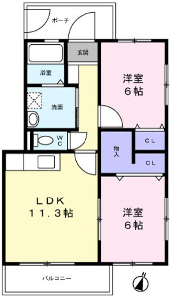 ソシア城山小路　壱番館の間取り|すべて洋室の２ＬＤＫマンション