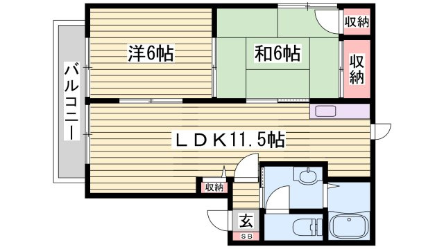 高砂市神爪４丁目のハイツの間取り