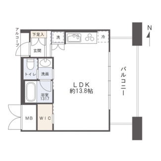 【間取り】 | アーバンライフ御堂筋本町タワー | 【間取り】4F・東向き住戸◎約9.54平米のワイドバルコニーに面した明るい住空間！