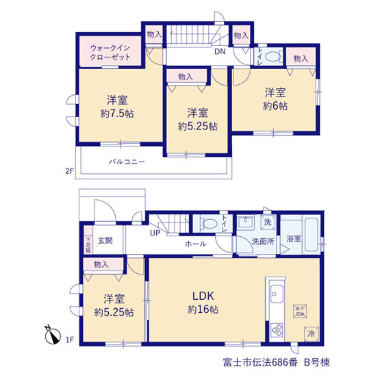 【間取り】 | 富士市伝法 新築一戸建て B号棟 | 効率的かつ暮らしのことをしっかり考えた間取りです