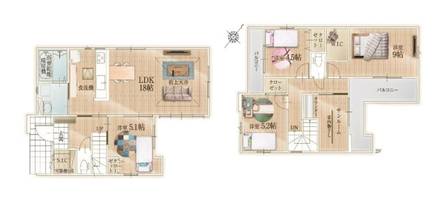 糟屋郡志免町志免4丁目第9-3棟（1号棟）の間取り|全居室収納付きで便利です。