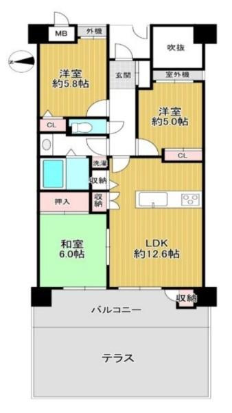 グランヴェルビュ大和八木の間取り
