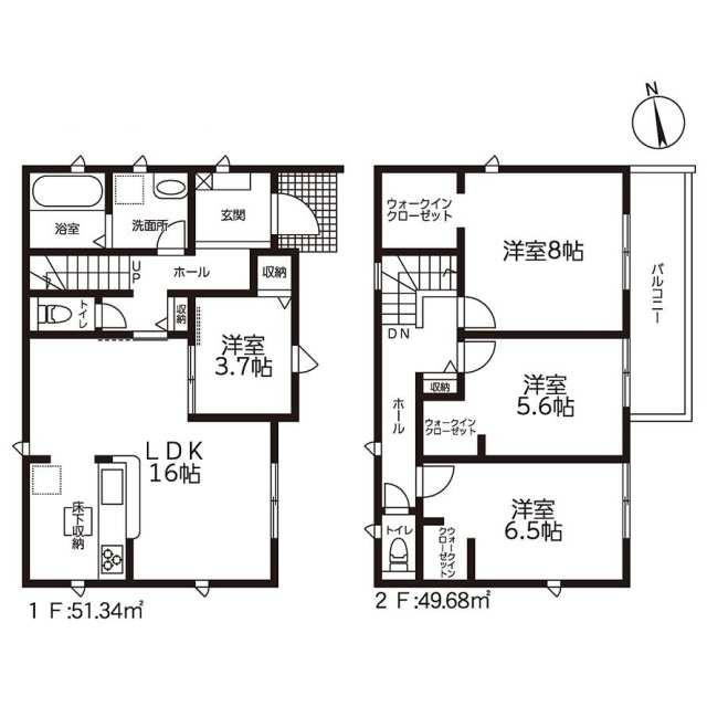 仲介手数料無料）一宮市木曽川町玉ノ井　１号棟の間取り