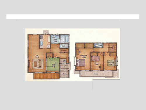 【間取り】 | みはる野中古戸建 | 4つの居室とゆとりあるLDKを備えた4LDKの中古戸建。子育て世帯にうれしい、個室と団らんの場がそろう間取りです。木のぬくもりに包まれたリビングが、家族の会話と笑顔を育みます。ぜひ現地でご覧ください。