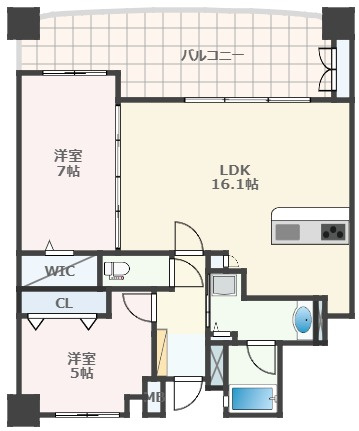 熊本市中央区新屋敷１丁目の賃貸マンションの間取り