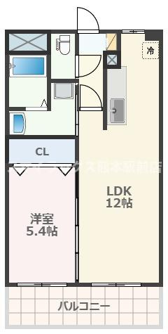 熊本市南区田迎１丁目の賃貸マンションの間取り