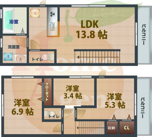 【間取り】 | カドチテラス | 3LDKのお部屋です。