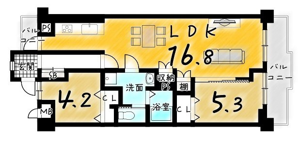 サンレスポアールの間取り|リビングと洋室はつなげてお使いいただくことも可能！開放感ある一室となり、ご家族揃ってゆったりした時間を過ごせそう…♪