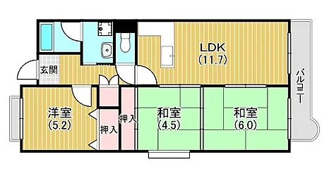 西宮市中浜町の賃貸マンションの間取り