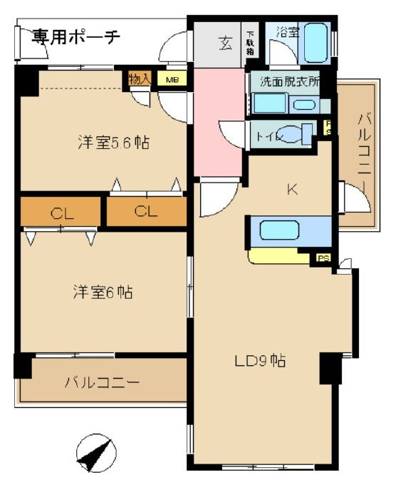 西宮市甲子園三番町の賃貸マンションの間取り