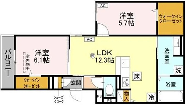 西宮市神呪町のアパートの間取り