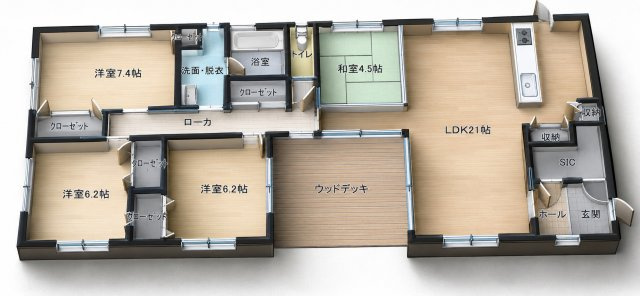 三入七丁目の間取り|敷地広々99坪
人気の平屋です