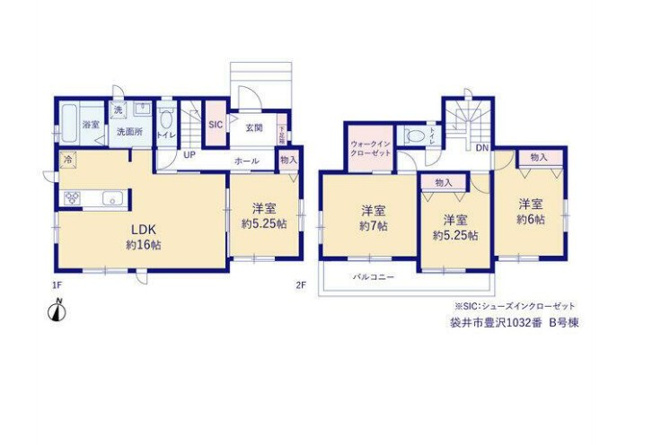 【間取り】 | 袋井市豊沢 新築一戸建て B号棟 | 効率的かつ暮らしのことをしっかり考えた間取りです