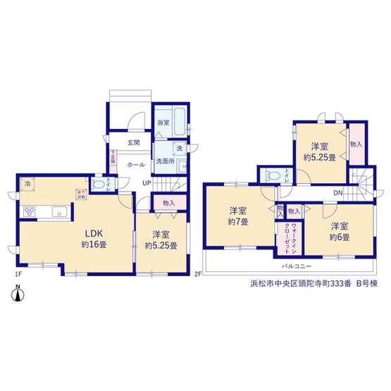 【間取り】 | 浜松市中央区頭陀寺町 新築一戸建て B号棟 | 効率的かつ暮らしのことをしっかり考えた間取りです