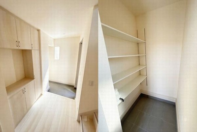 【玄関】 | ☆☆新築分譲　いわき市久之浜第４　全２棟！！長期優良住宅！！ | 大容量のシューズボックス
1号棟シューズクローク付！！