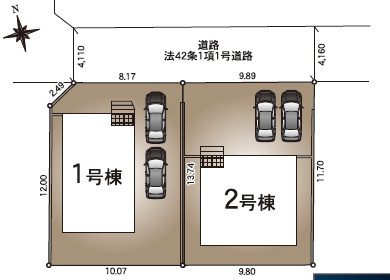 塩尻市広丘吉田第7　新築戸建の区画図|カースペースは車種にもよりますがお車2台駐車可能です。