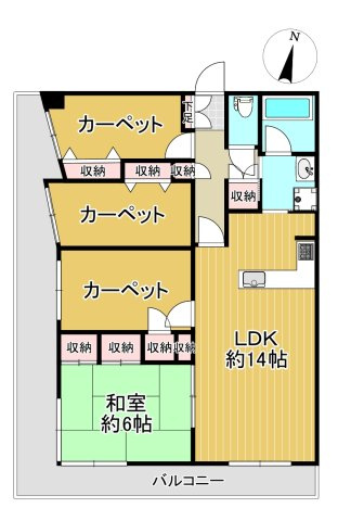 -三丁目不動産-　ナインティ1熊谷　2方向バルコニーの間取り