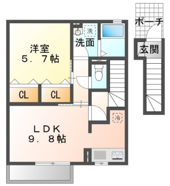ラフィーネ林Ⅲの間取り|間取り反転です。