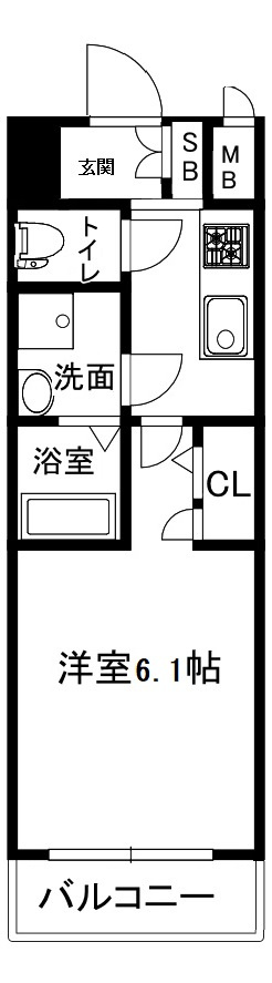 大阪市中央区谷町６丁目の賃貸マンションの間取り