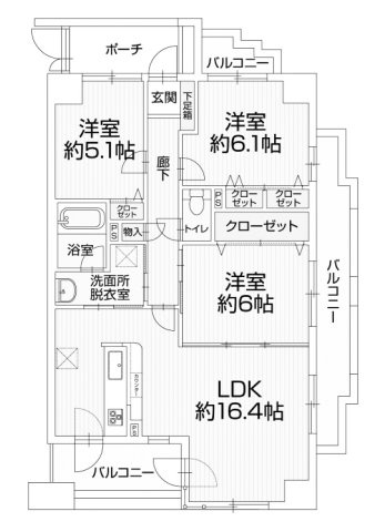 【間取り】 | グラン・コート西七条 | 専有面積75.17㎡