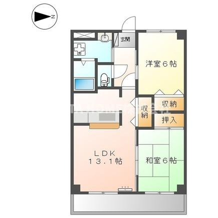 グランヴェールの間取り|駐車場１台無料付きです◎和室のある２ＬＤＫ◆