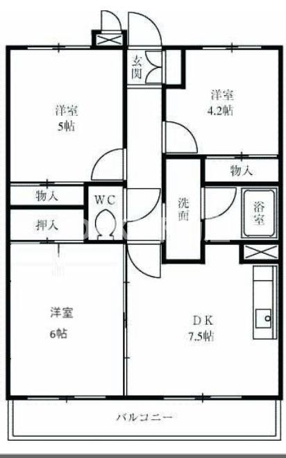 加藤マンションの間取り|間取り作成中。実際の間取りは反転、横窓があります。